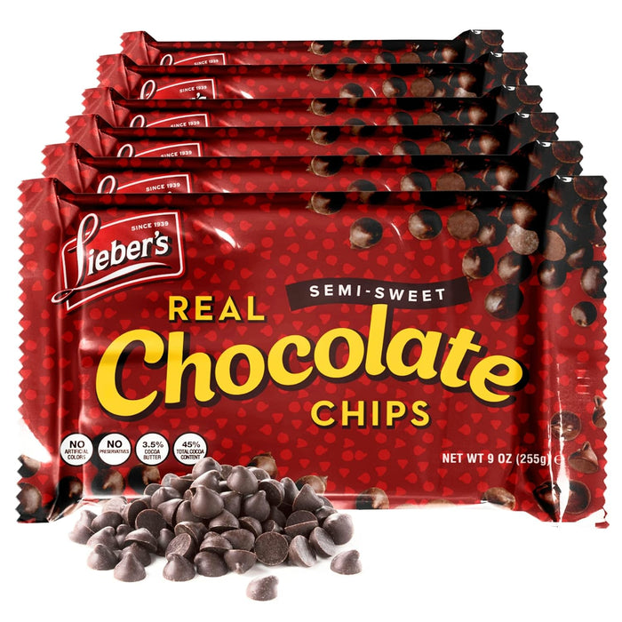 Lieber’s Vegan Semi-Sweet Real Chocolate Chips, 9 oz – Gluten Free, Dairy Free, Kosher Parve, Low Calorie Chocolate Chips for Baking (9 Oz Pack Of 3 or 6)