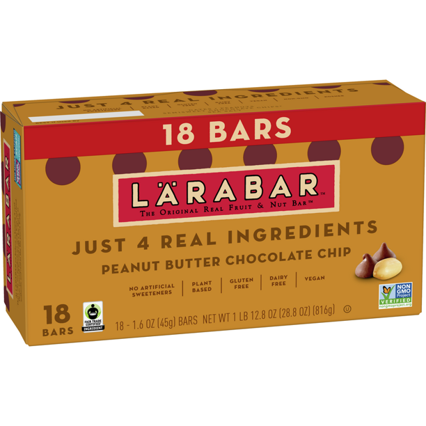 Larabar Peanut Butter Chocolate Chip, Gluten Free Vegan Fruit & Nut Bars, 18 Ct