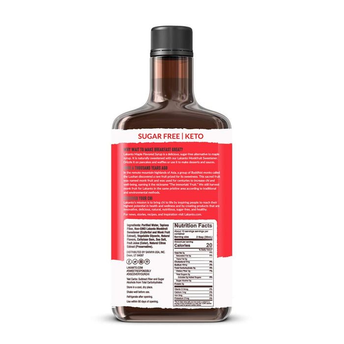 Lakanto Sugar Free Maple Syrup - Monkfruit Sweetener, Keto Diet Friendly, Vegan, 1g Net Carbs, Pancakes, Waffles, Oatmeal, Coffee, Tea, Granola, Frosting, Marinade, Dressing (13 Fl Oz - Pack of 1)