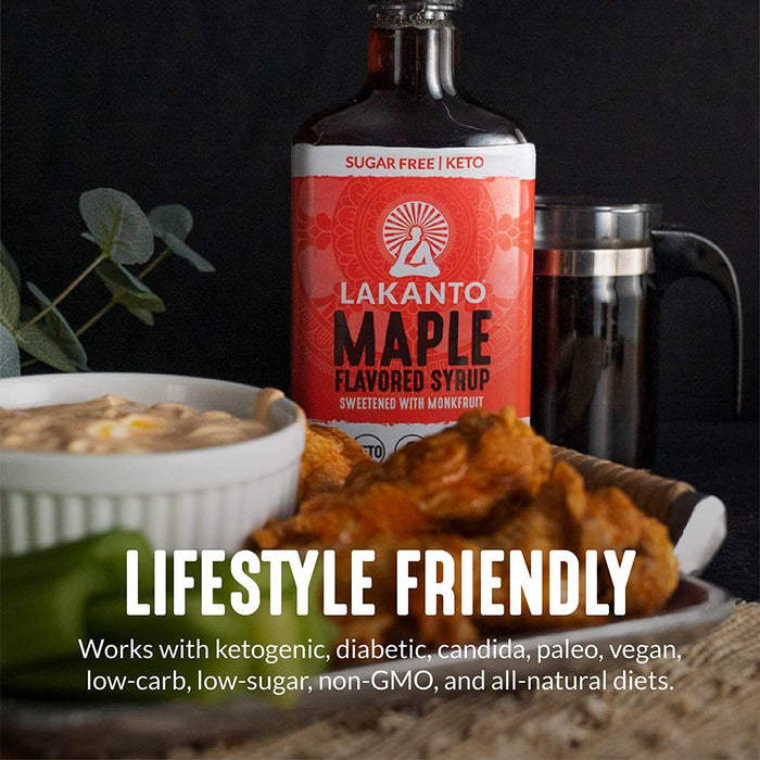 Lakanto Sugar Free Maple Syrup - Monkfruit Sweetener, Keto Diet Friendly, Vegan, 1g Net Carbs, Pancakes, Waffles, Oatmeal, Coffee, Tea, Granola, Frosting, Marinade, Dressing (13 Fl Oz - Pack of 1)