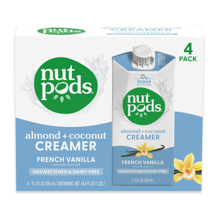 Nutpods French Vanilla, (4-Pack), Unsweetened Dairy-Free Creamer, Made from Almonds and Coconuts, Whole30, Gluten Free, Non-GMO, Vegan, Kosher