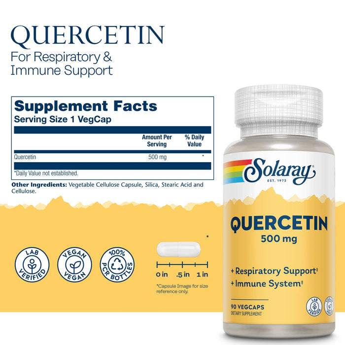 Solaray Quercetin 500 mg, Supports Sinus, Respiratory, Immune Function & Normal, Healthy Uric Acid Levels, 90 VegCaps