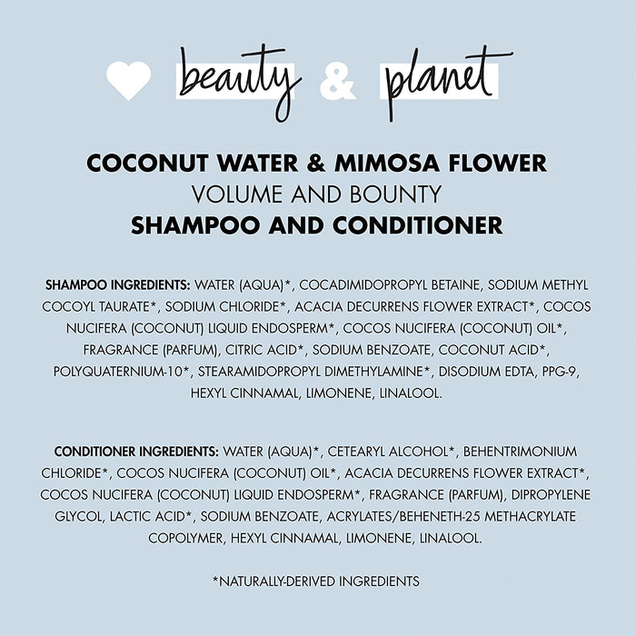 Love Beauty and Planet Volume and Bounty Thickening Shampoo and Conditioner For Hair Volume and Fine Hair Care Coconut Water & Mimosa Flower, Paraben Free, Silicone Free, and Vegan 13.5 oz 2 count