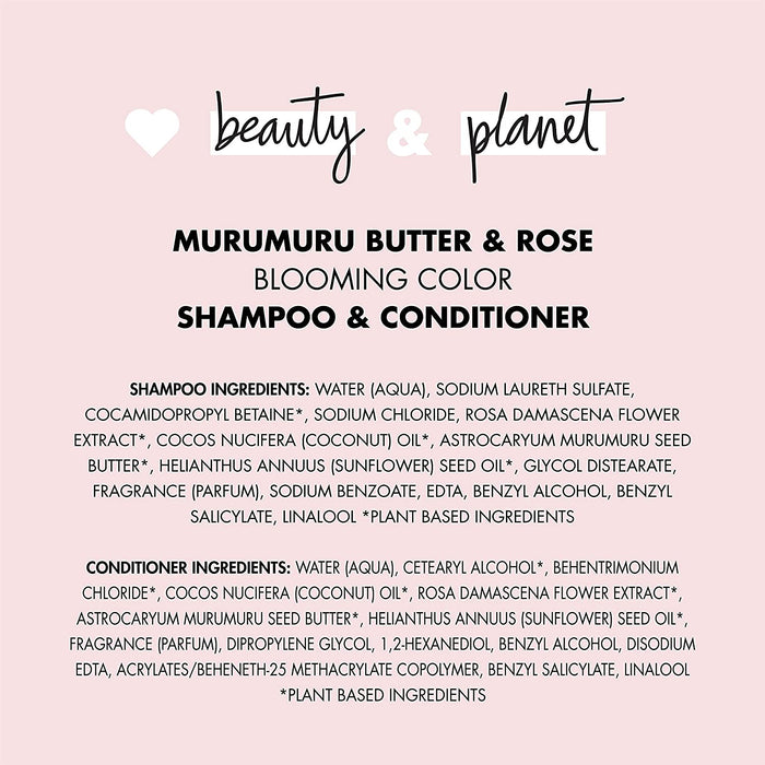 Love Beauty and Planet Shampoo & Conditioner for Color-Treated Hair Murumuru Butter & Rose Shampoo and Conditioner Silicone Free, Paraben Free and Vegan 13.5 oz 2 Count