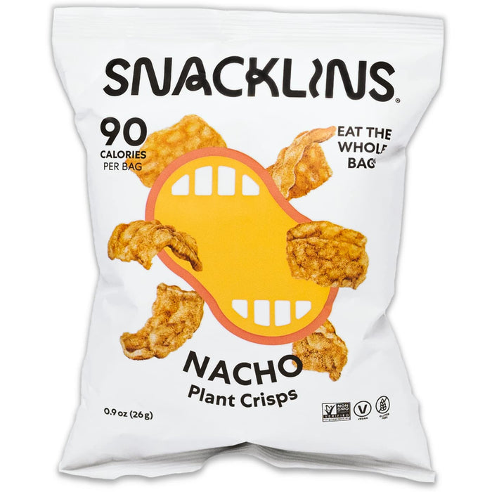 SNACKLINS Plant Based Crisps, Low Calorie Snacks,Crunchy Vegan Chips, Non-GMO, Gluten-Free, Healthy Snacks - Nacho, 0.9oz (Pack of 12)